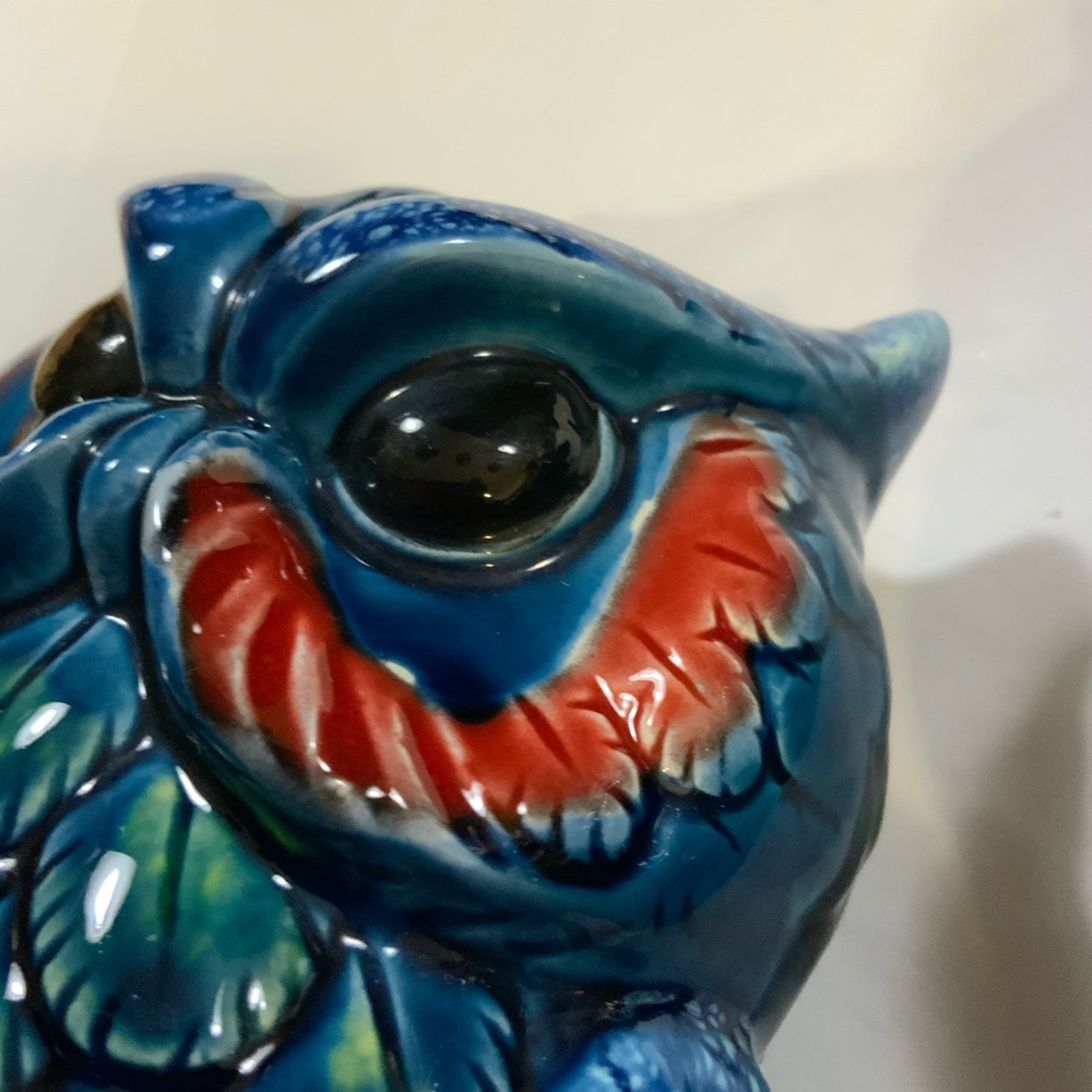 Vintage Tilso Owl Figurines Set 2 Hand Painted on Branch Blue Japan #38 - Picture 9 of 9